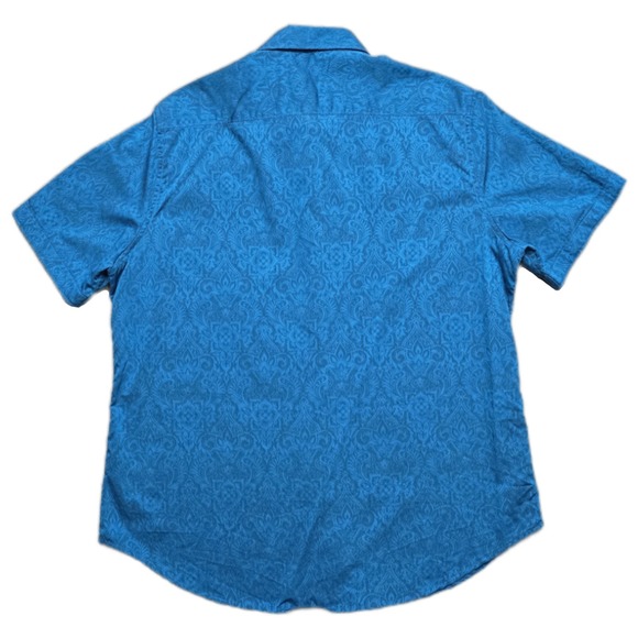 Robert Graham Mens XL Shirt S/S Blue Demask Geometric Paisley Floral Flip‎ Cuff - Picture 3 of 14